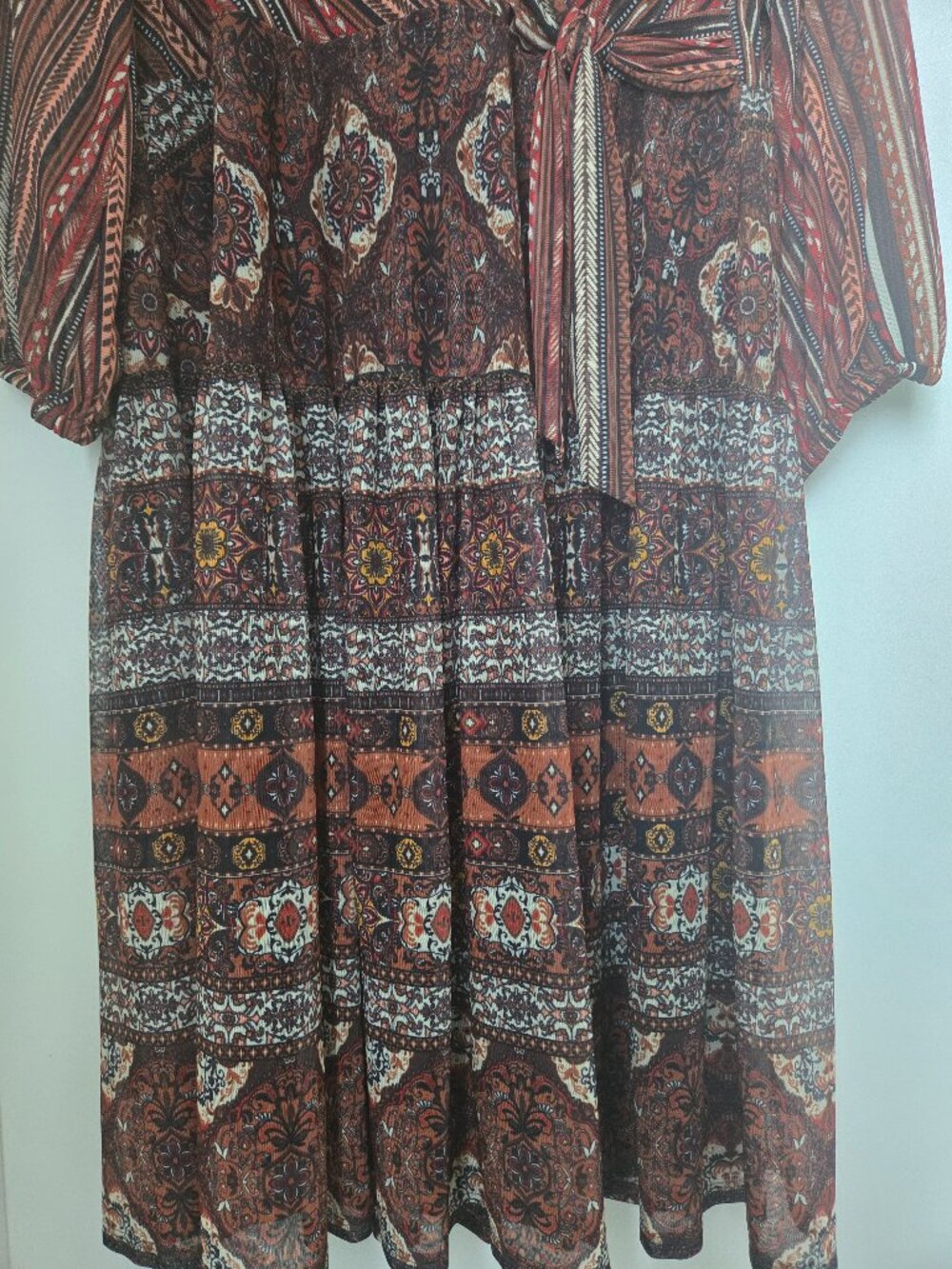 Robbie Bee Women’s Boho Print Wrap Dress Size XL – Brown Rust Multicolor - Picture 8 of 8